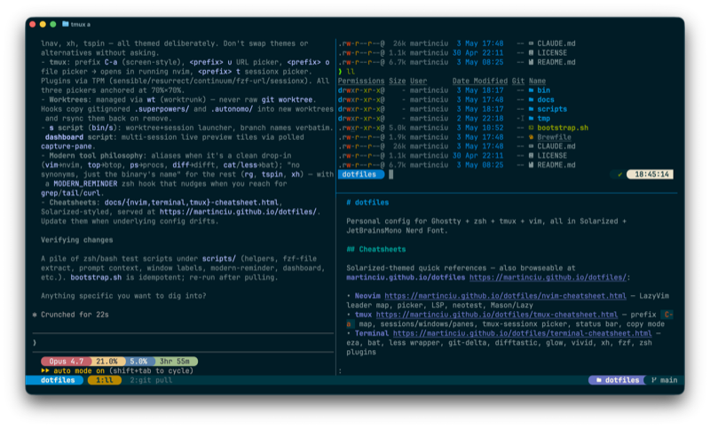 Solarized Dark terminal showing eza, bat, git-delta, fzf